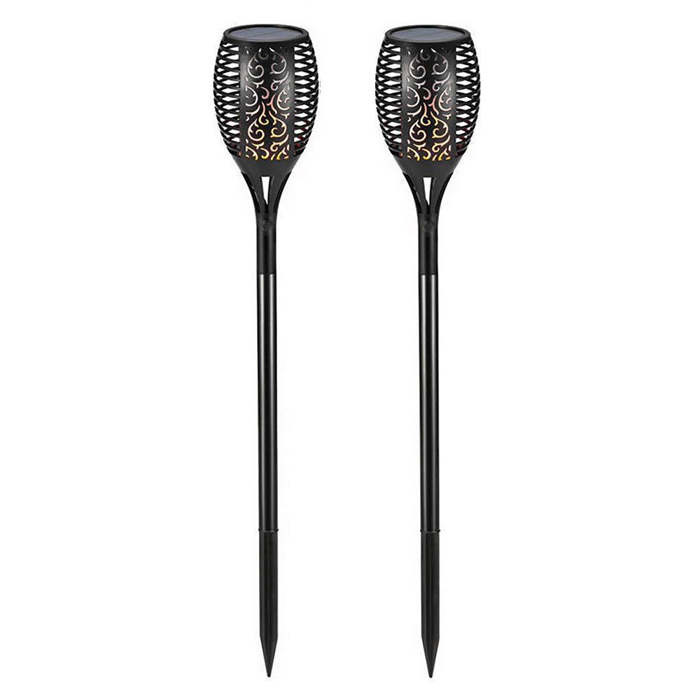 2Pcs Hollow Carved Solar Light Flickering Flames Torch Lights Patio Walkway Lamp Outdoor Garden Landscape Decor Light