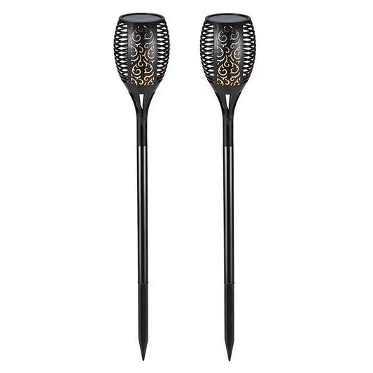 2Pcs Hollow Carved Solar Light Flickering Flames Torch Lights Patio Walkway Lamp Outdoor Garden Landscape Decor Light