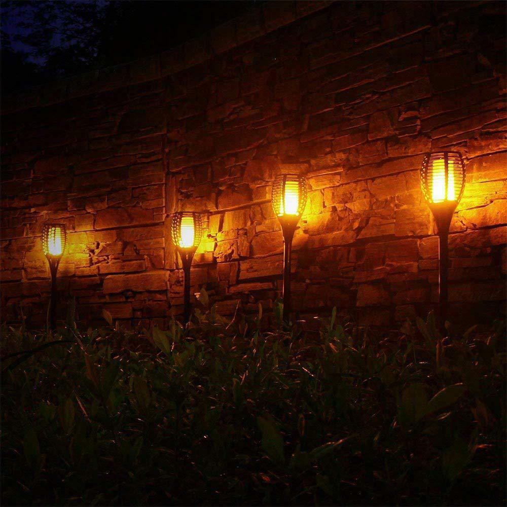 2Pcs Hollow Carved Solar Light Flickering Flames Torch Lights Patio Walkway Lamp Outdoor Garden Landscape Decor Light