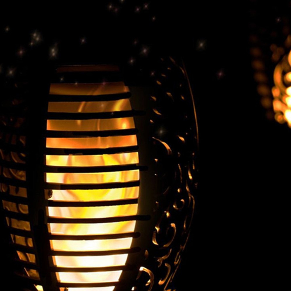 2Pcs Hollow Carved Solar Light Flickering Flames Torch Lights Patio Walkway Lamp Outdoor Garden Landscape Decor Light