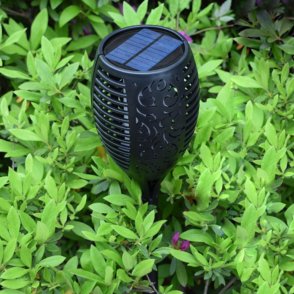 4Pcs Hollow Carved Solar Light Flickering Flames Torch Lights Patio Walkway Lamp Outdoor Garden Landscape Decor Light