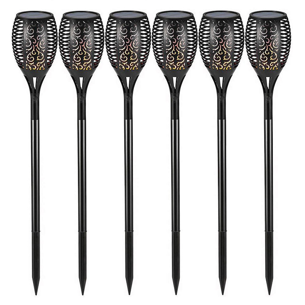 6Pcs Hollow Carved Solar Light Flickering Flames Torch Lights Patio Walkway Lamp Outdoor Garden Landscape Decor Light