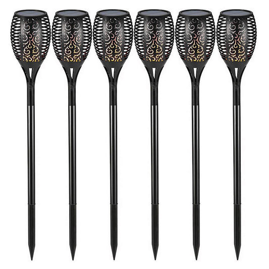 6Pcs Hollow Carved Solar Light Flickering Flames Torch Lights Patio Walkway Lamp Outdoor Garden Landscape Decor Light