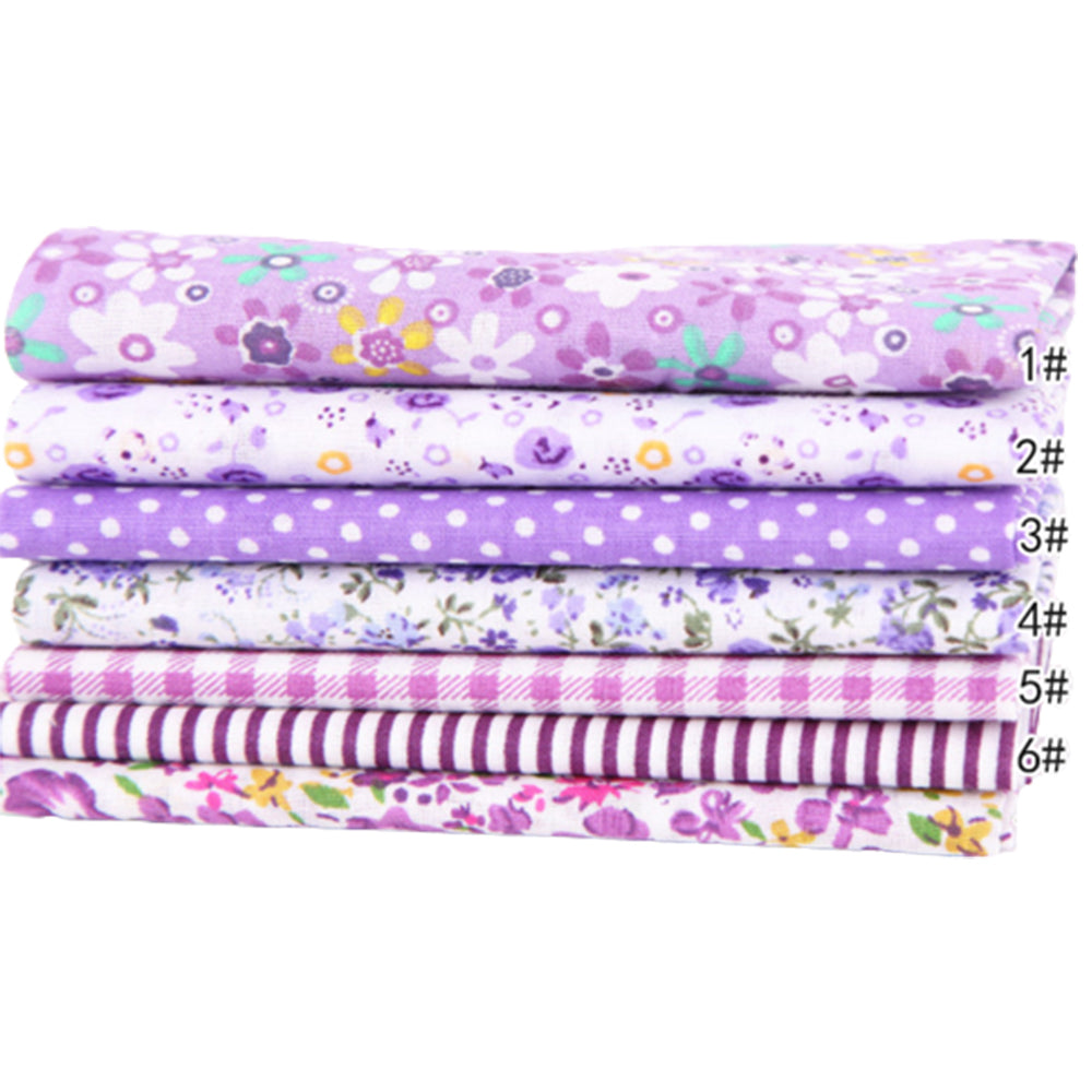 2 X Set of 7Pcs 25x25cm DIY Cotton Fabric Printed Cloth Sewing Quilting Fabric Patchwork Purple and Red