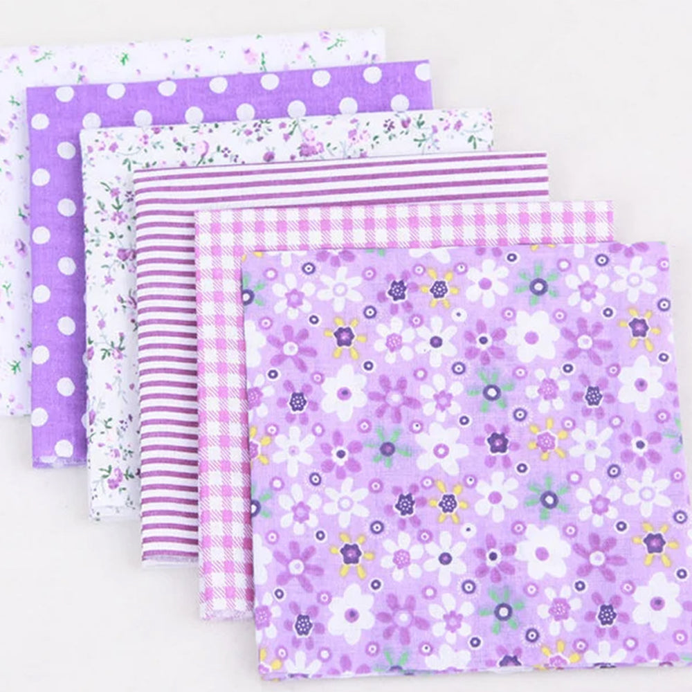 2 X Set of 7Pcs 25x25cm DIY Cotton Fabric Printed Cloth Sewing Quilting Fabric Patchwork Purple and Red