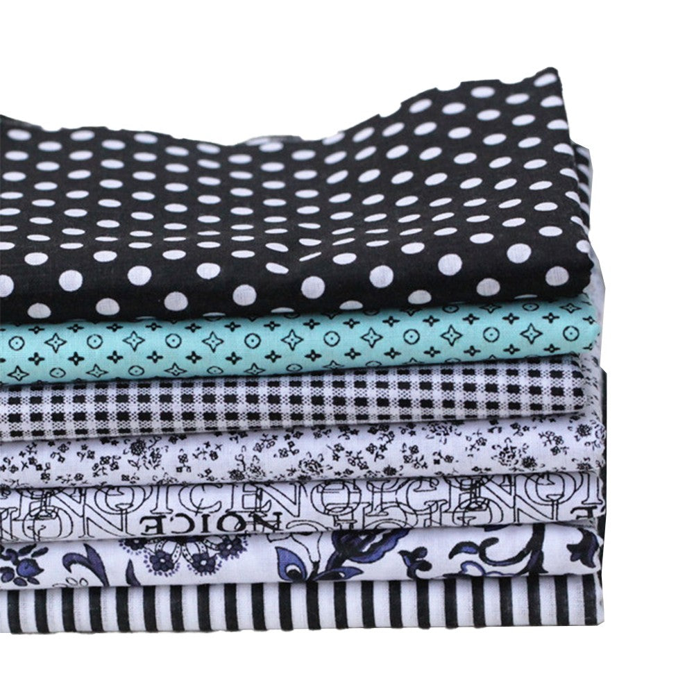 2 X Set of 7Pcs 25x25cm DIY Cotton Fabric Printed Cloth Sewing Quilting Fabric Patchwork Blue and Black
