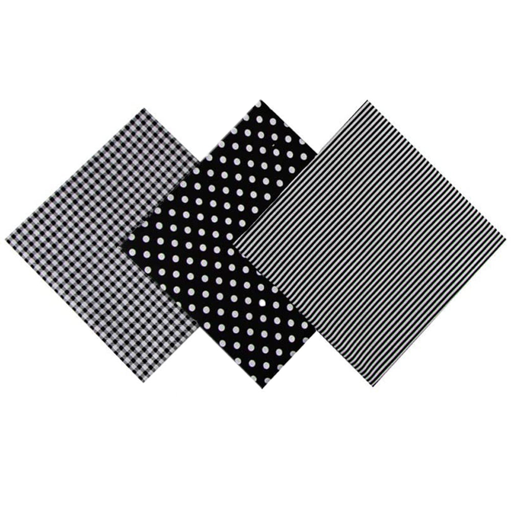 2 X Set of 7Pcs 25x25cm DIY Cotton Fabric Printed Cloth Sewing Quilting Fabric Patchwork Blue and Black