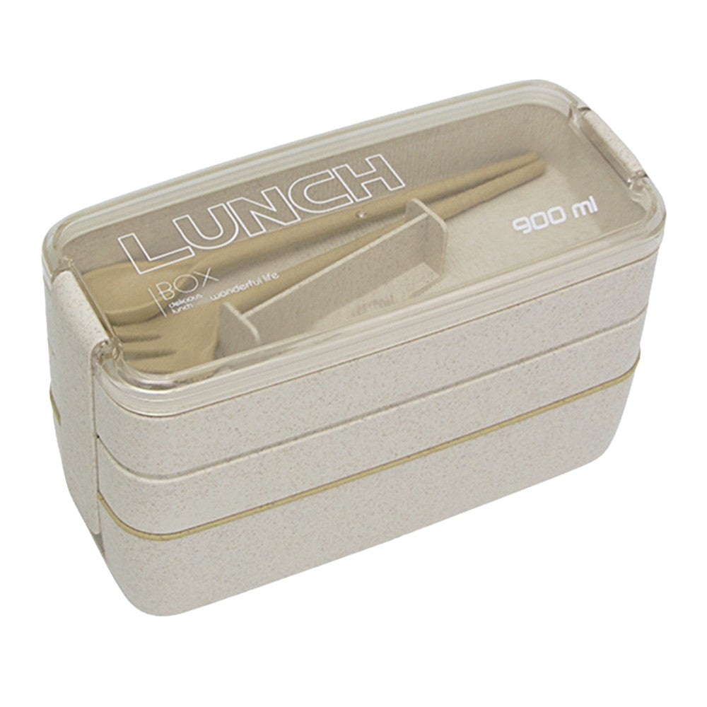 3 Layer Stackable Bento Box Wheat Straw Students Lunch Box Eco Friendly Leakproof Food Container Beige