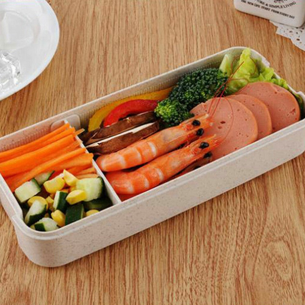 3 Layer Stackable Bento Box Wheat Straw Students Lunch Box Eco Friendly Leakproof Food Container Beige