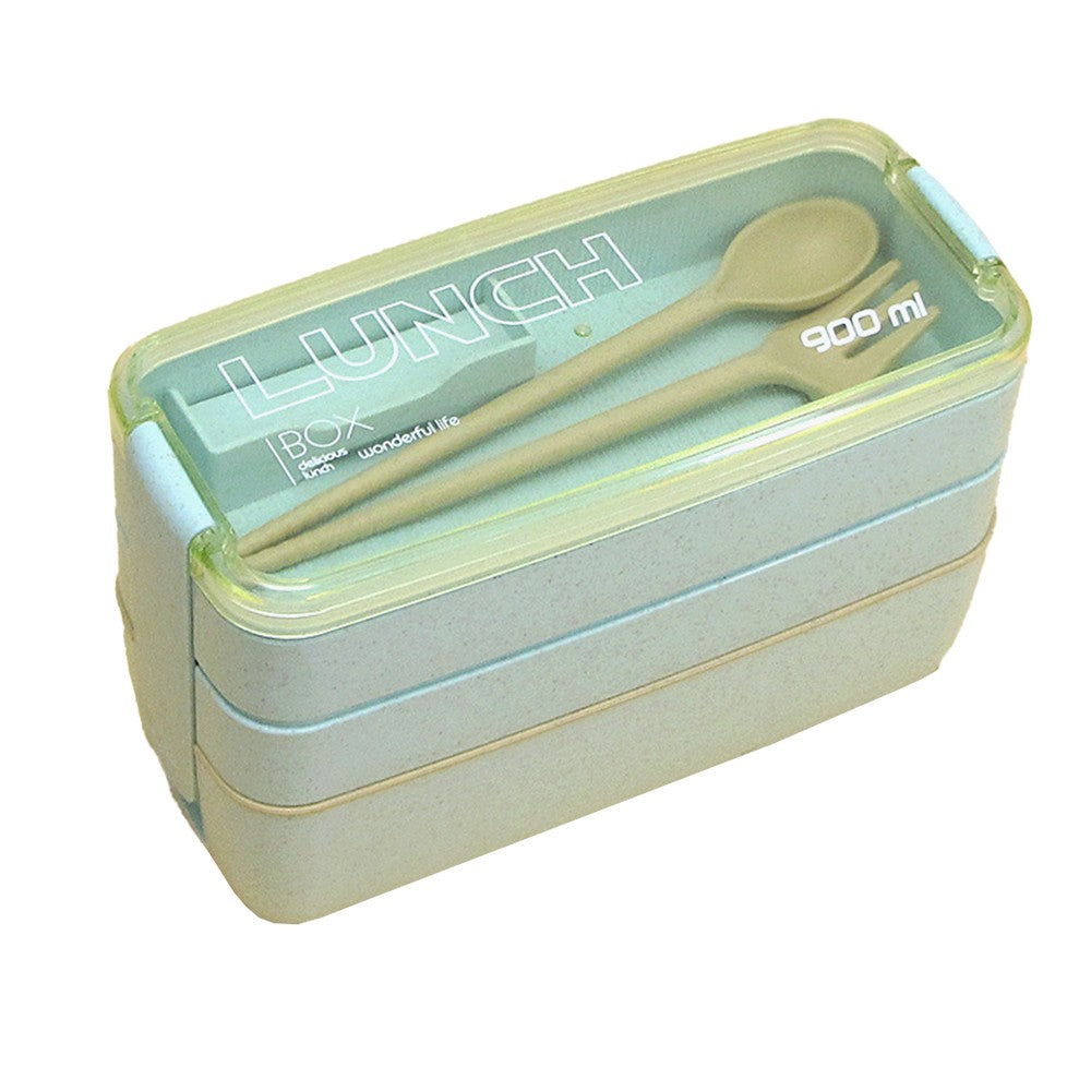 3 Layer Stackable Bento Box Wheat Straw Students Lunch Box Eco Friendly Leakproof Food Container Green
