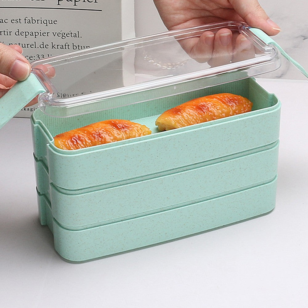 3 Layer Stackable Bento Box Wheat Straw Students Lunch Box Eco Friendly Leakproof Food Container Green
