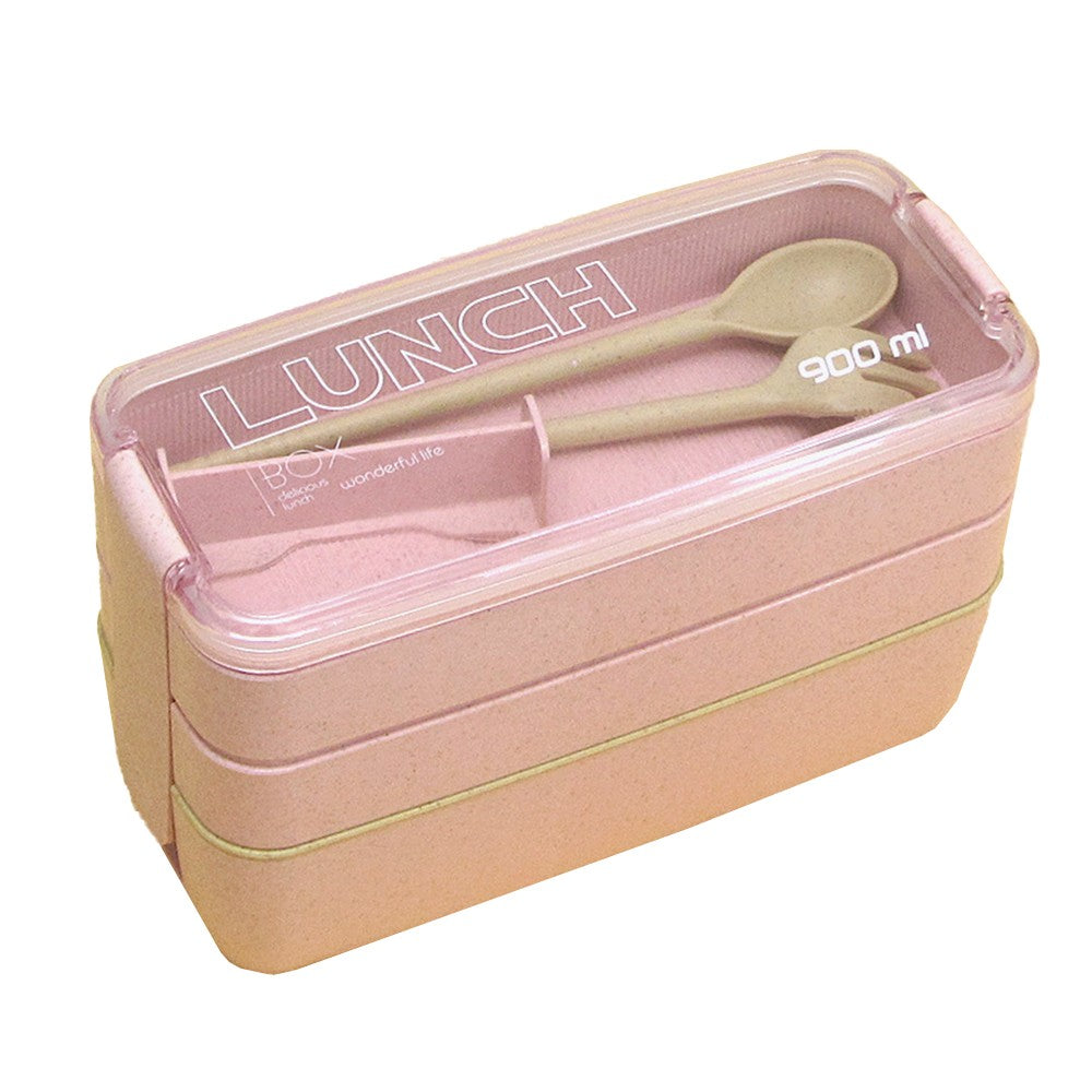 3 Layer Stackable Bento Box Wheat Straw Students Lunch Box Eco Friendly Leakproof Food Container Pink