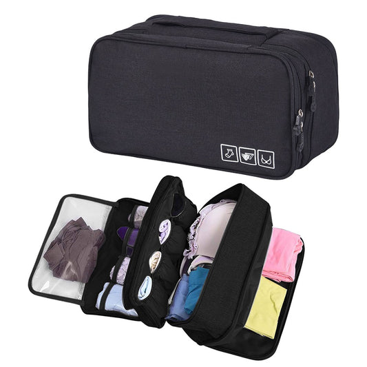 1 X Black Portable Travel Underwear Bra Storage Bag Water Resistant Toiletry Bag Lingerie Socks Accessories Organizers