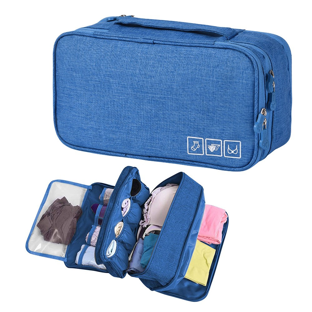 1 X Blue Portable Travel Underwear Bra Storage Bag Water Resistant Toiletry Bag Lingerie Socks Accessories Organizers