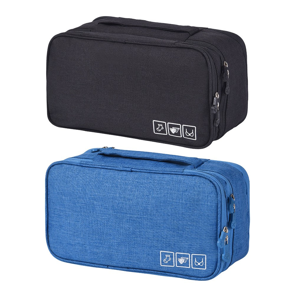 2 X Black Blue Portable Travel Underwear Bra Storage Bag Water Resistant Toiletry Bag Lingerie Socks Accessories Organizers