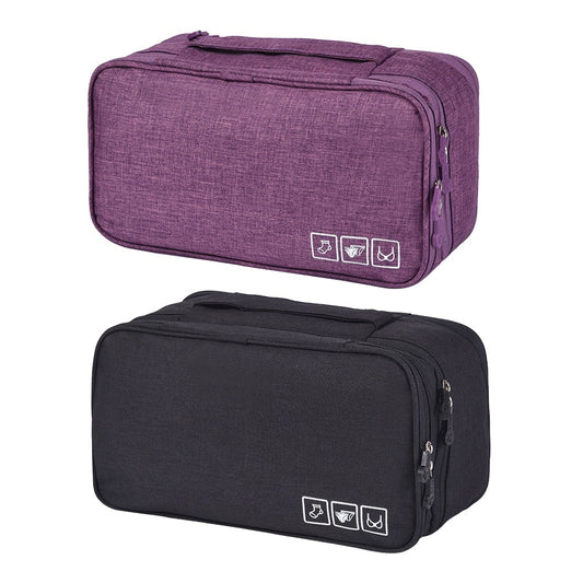 2 X Black Purple Portable Travel Underwear Bra Storage Bag Water Resistant Toiletry Bag Lingerie Socks Accessories Organizers