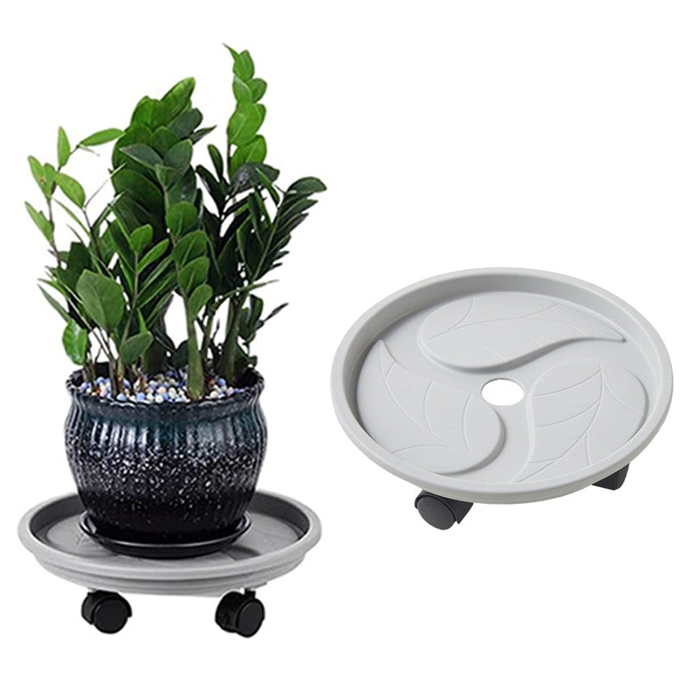 27cm Flower Pot Caddy Plant Stand with Water Container and 4 Wheels Home Garden Rolling Planter Trolley