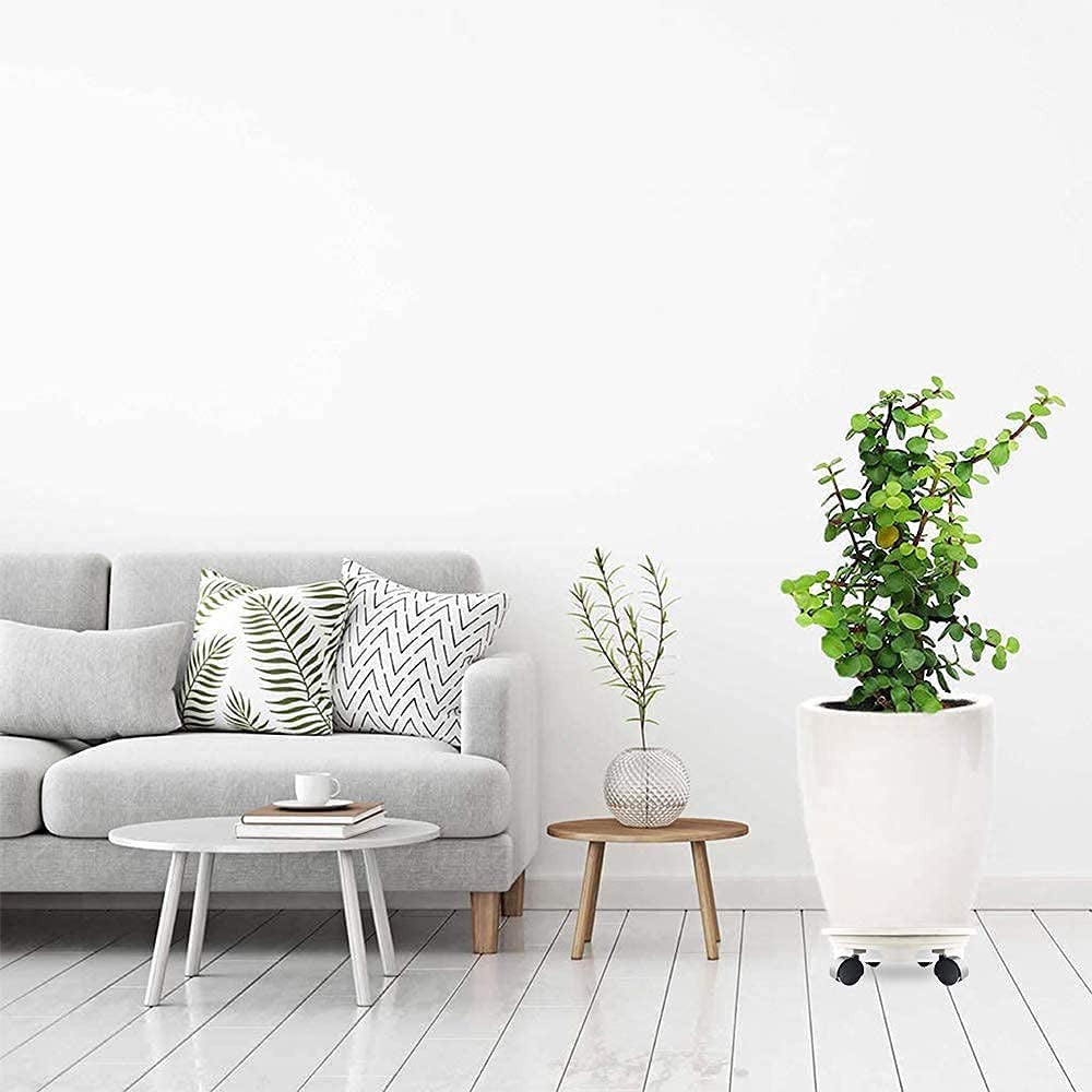 20cm Flower Pot Caddy Plant Stand with Water Container and 4 Wheels Home Garden Rolling Planter Trolley