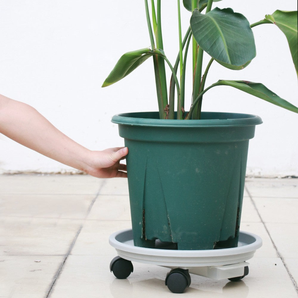 20cm Flower Pot Caddy Plant Stand with Water Container and 4 Wheels Home Garden Rolling Planter Trolley