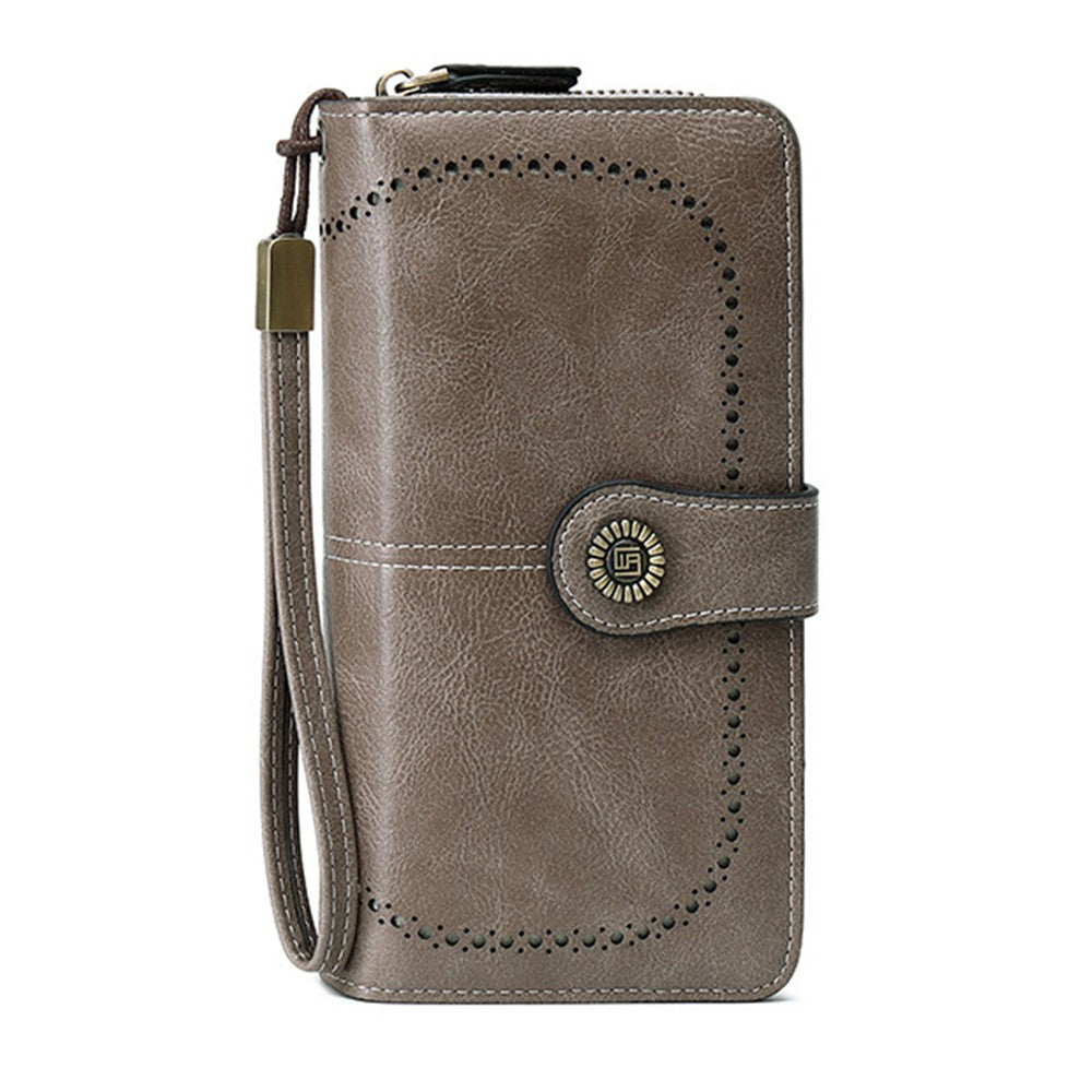 Womens PU Leather Wallet Grey RFID Blocking Purse Credit Card Holder Coin Purse with Wrist Strap