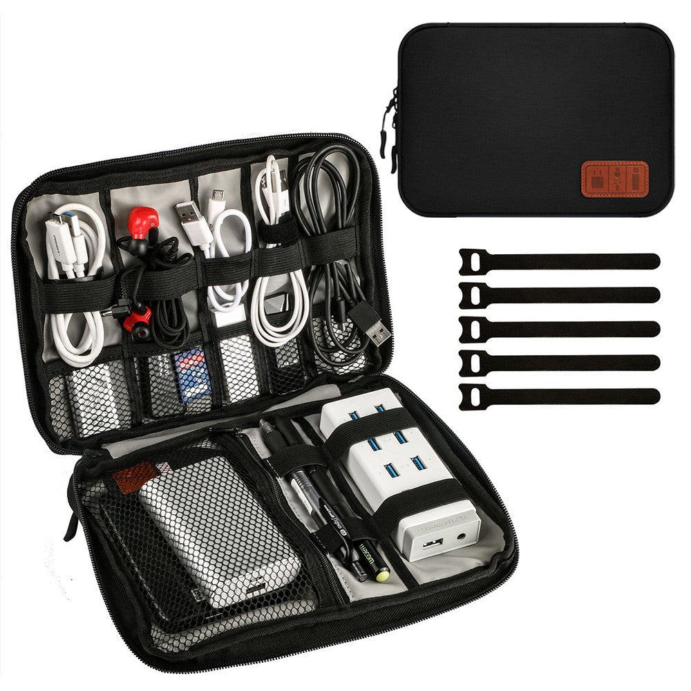 25x18cm Travel Cable Organizer Data Cable Bag Electronics Accessories Storage Bag Black