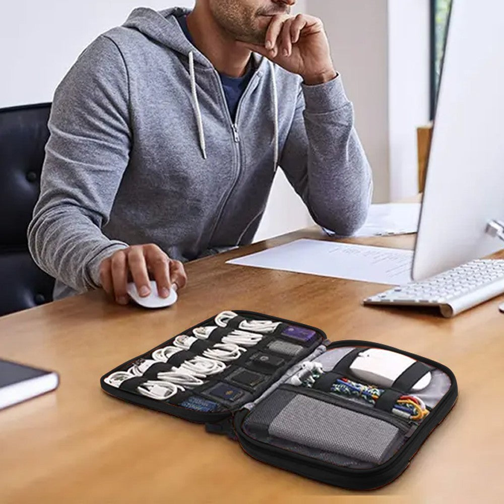 25x18cm Travel Cable Organizer Data Cable Bag Electronics Accessories Storage Bag Black