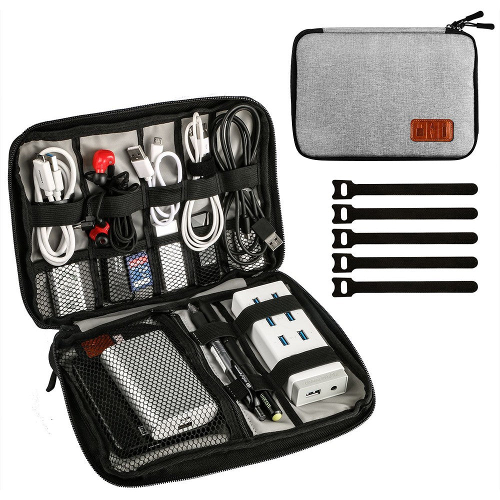 25x18cm Travel Cable Organizer Data Cable Bag Electronics Accessories Storage Bag Grey