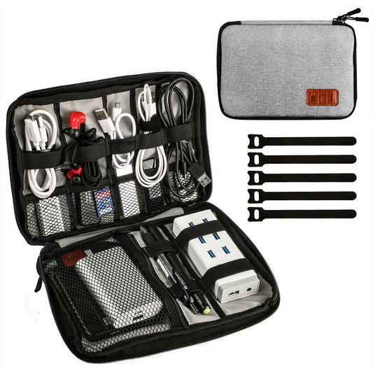 25x18cm Travel Cable Organizer Data Cable Bag Electronics Accessories Storage Bag Grey
