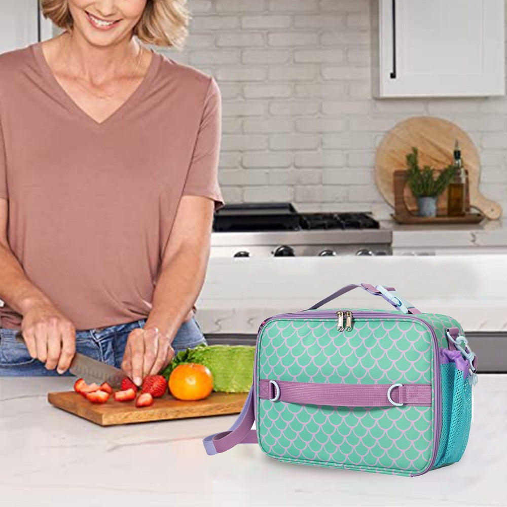 Cartoon Lunch Bag Thermal Insulated Lunch Bag Picnic Bag with Shoulder Strap Blue