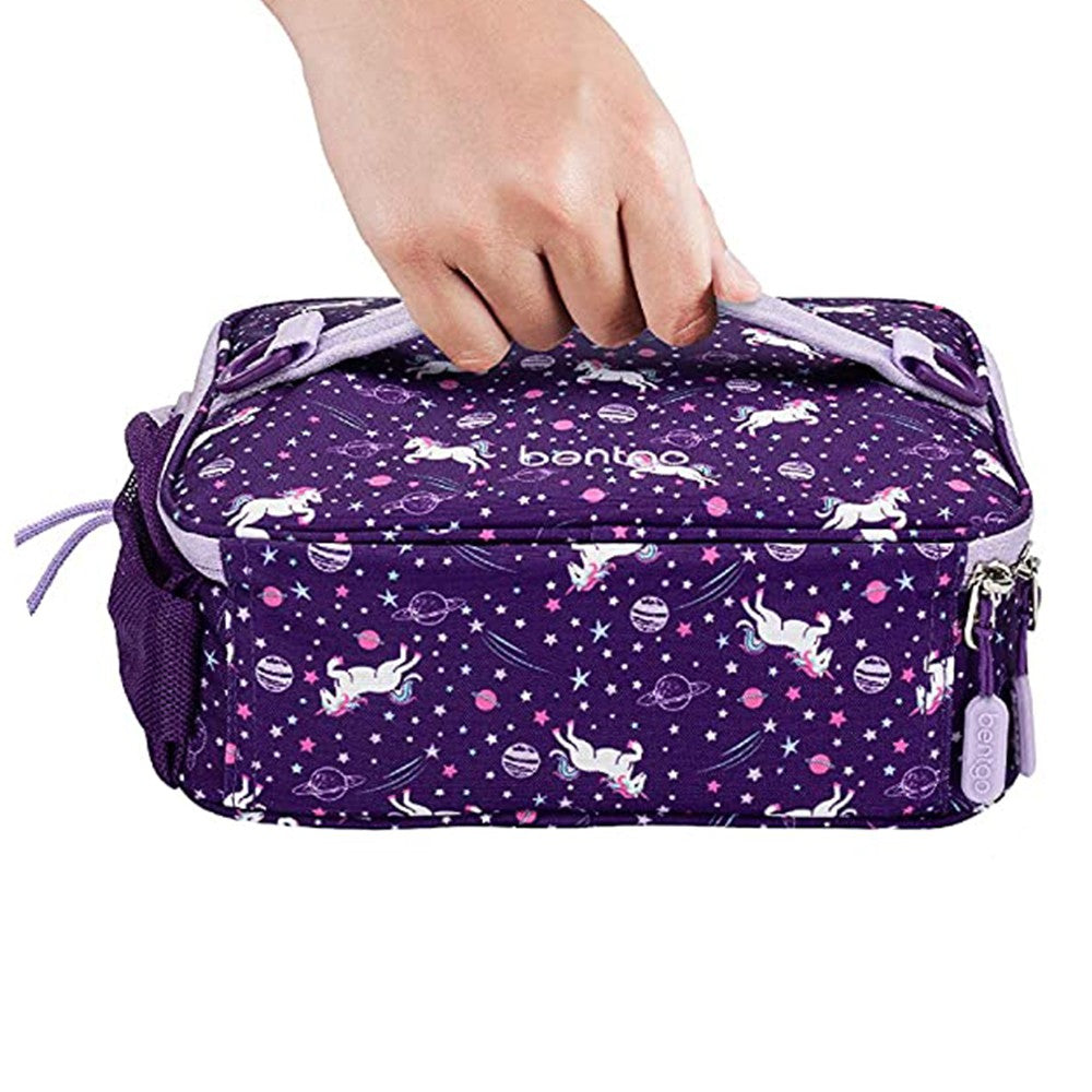 Cartoon Lunch Bag Thermal Insulated Lunch Bag Picnic Bag with Shoulder Strap Purple