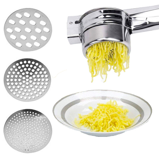 Stainless Steel Potato Ricer Masher Press with 3 Ricing Discs