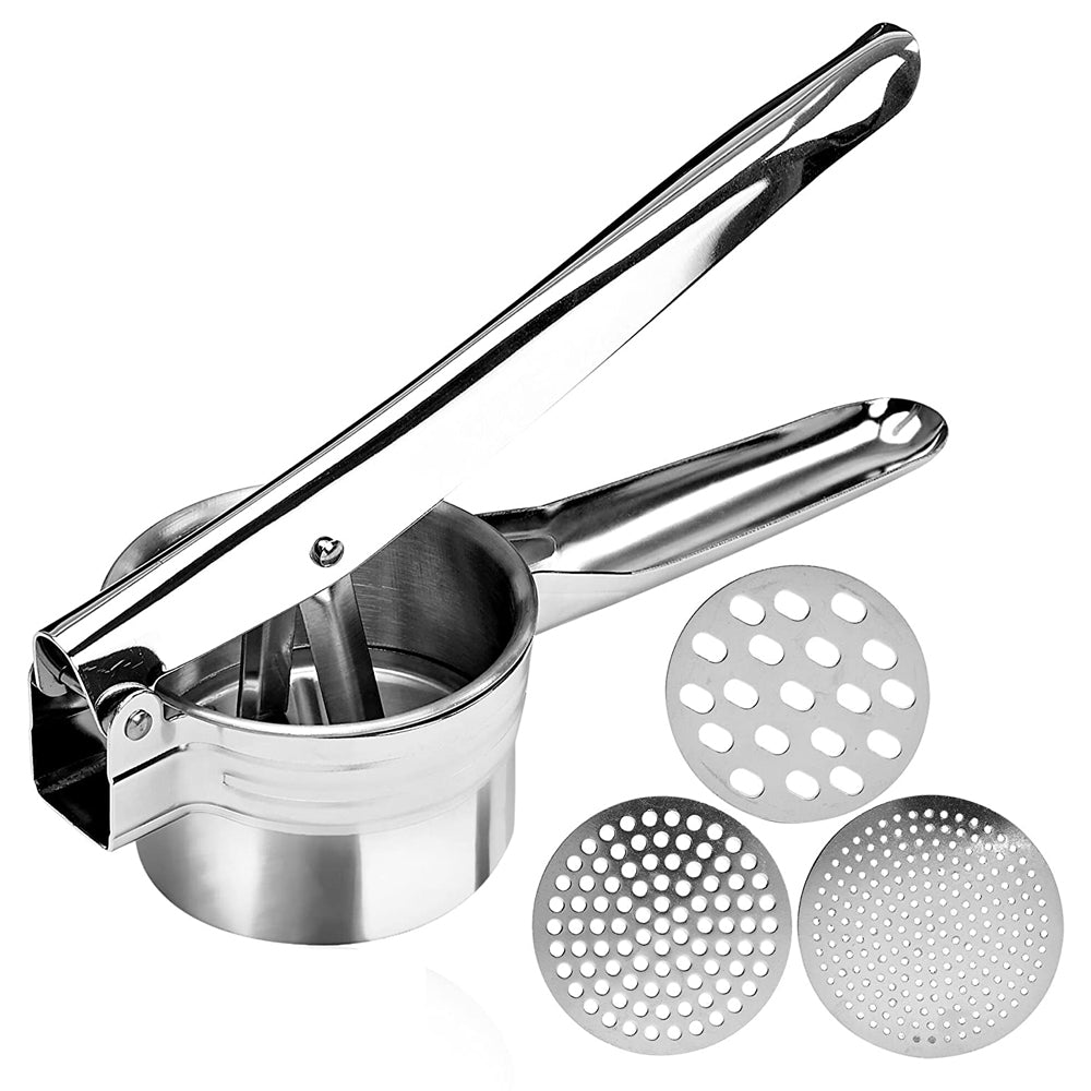 Stainless Steel Potato Ricer Masher Press with 3 Ricing Discs