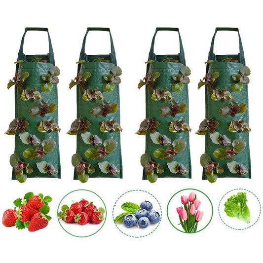 4Pcs 10 Holes Hanging Plant Grow Bag PE Hanging Strawberry Bags Herbs Growing Bag
