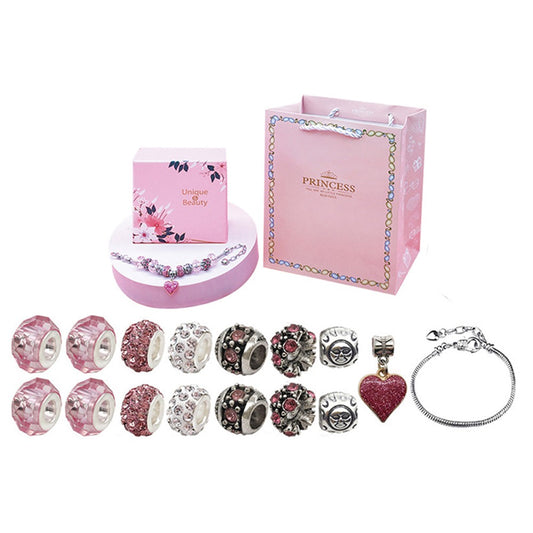 16Pcs Pink Mothers Day DIY Bracelet Making Kit Charm Bracelets Kit Pendant Bracelet Ornaments Jewellery Crafts Set