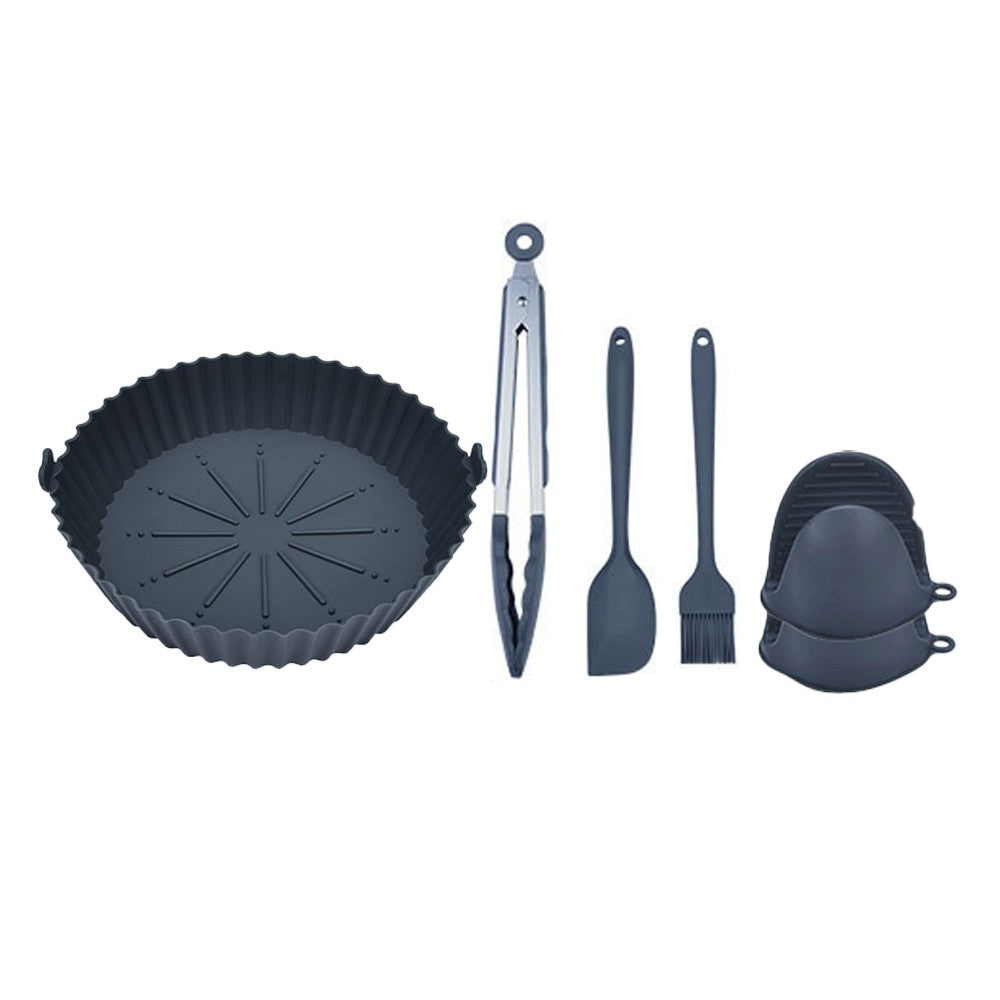 2 X Grey White Air Fryer Silicone Liner with Food Tongs Spatula Brush Gloves Set Air Fryer Pot