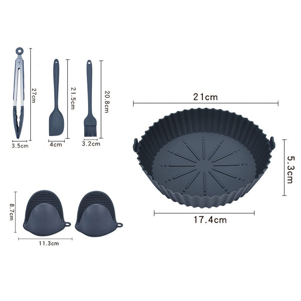 Grey Air Fryer Silicone Liner with Food Tongs Spatula Brush Gloves Set Air Fryer Pot