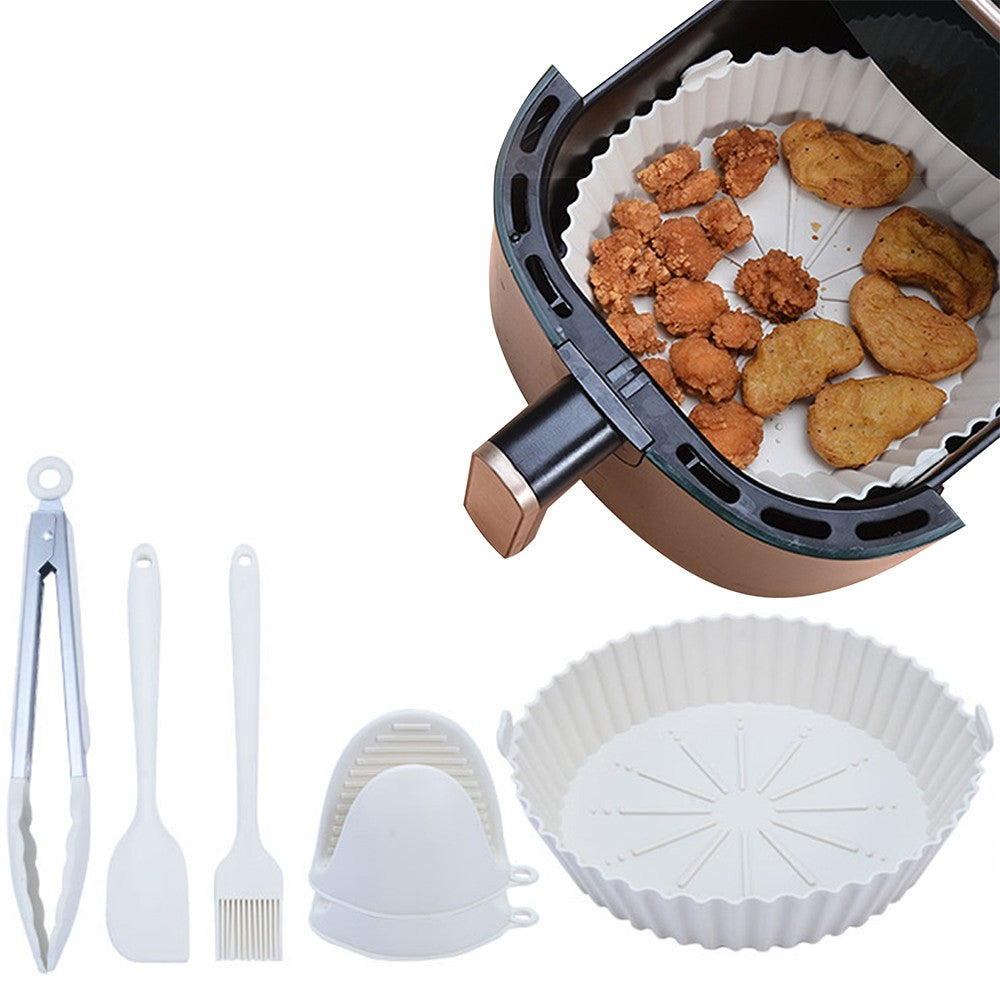 White Air Fryer Silicone Liner with Food Tongs Spatula Brush Gloves Set Air Fryer Pot