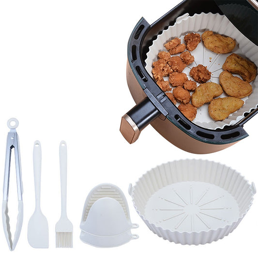 White Air Fryer Silicone Liner with Food Tongs Spatula Brush Gloves Set Air Fryer Pot