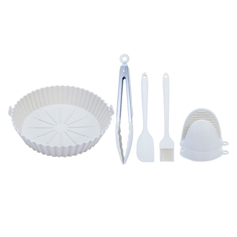 White Air Fryer Silicone Liner with Food Tongs Spatula Brush Gloves Set Air Fryer Pot