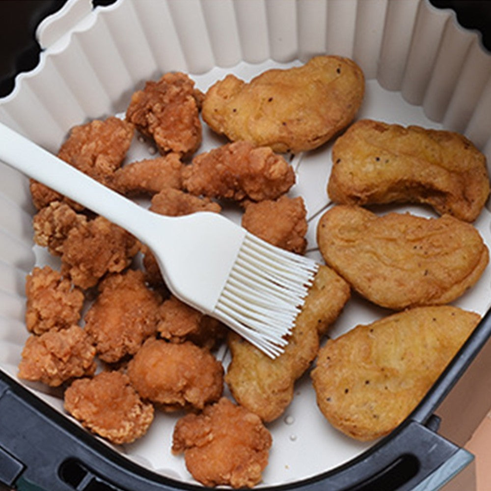 White Air Fryer Silicone Liner with Food Tongs Spatula Brush Gloves Set Air Fryer Pot