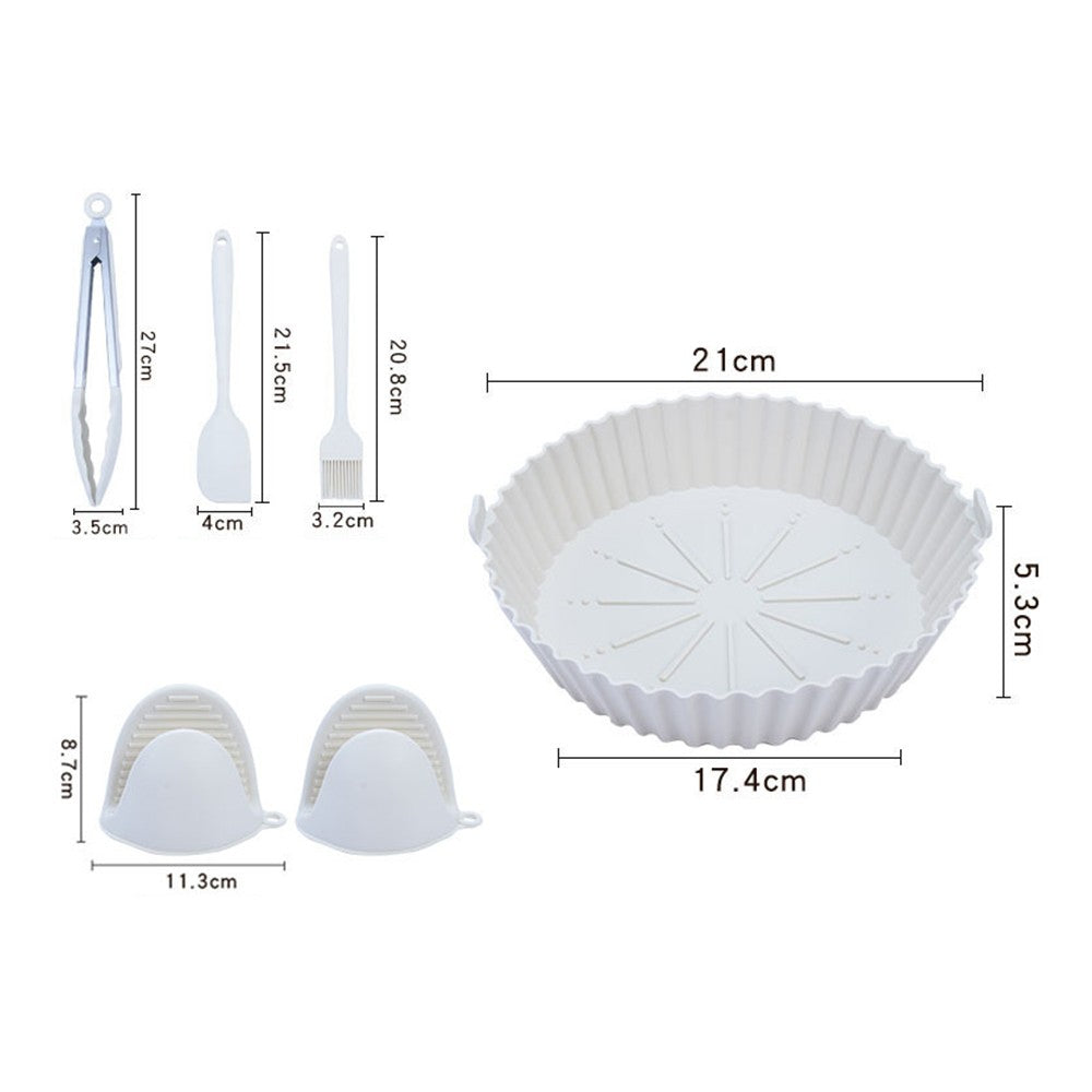 White Air Fryer Silicone Liner with Food Tongs Spatula Brush Gloves Set Air Fryer Pot