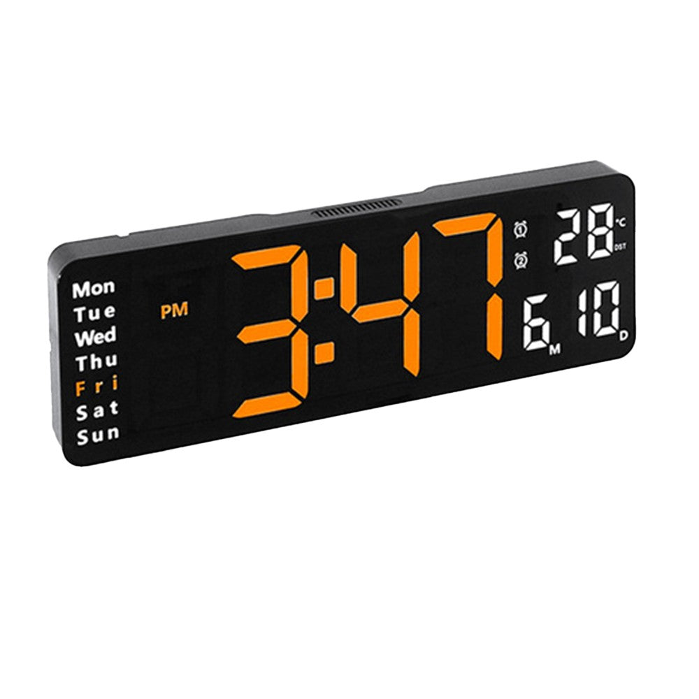 13 Inch Digital Alarm Clock LED Wall Mounted Clock Desk Clock with Temperature Calendar Orange