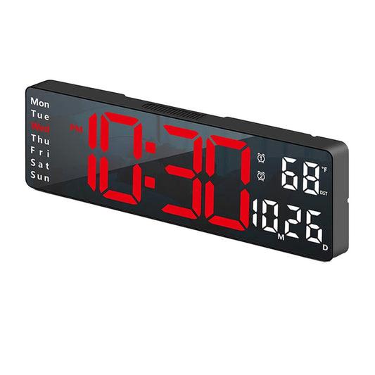13 Inch Digital Alarm Clock LED Wall Mounted Clock Desk Clock with Temperature Calendar Red