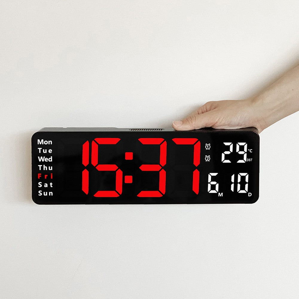 13 Inch Digital Alarm Clock LED Wall Mounted Clock Desk Clock with Temperature Calendar Red