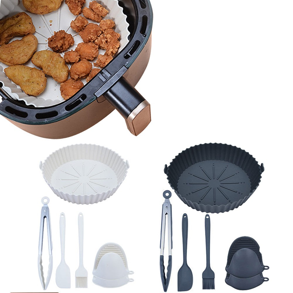 2 X Grey White Air Fryer Silicone Liner with Food Tongs Spatula Brush Gloves Set Air Fryer Pot