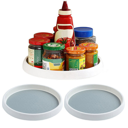 2 X Rotating Kitchen Spice Storage Tray Storage Rack Bathroom Swivel Tray