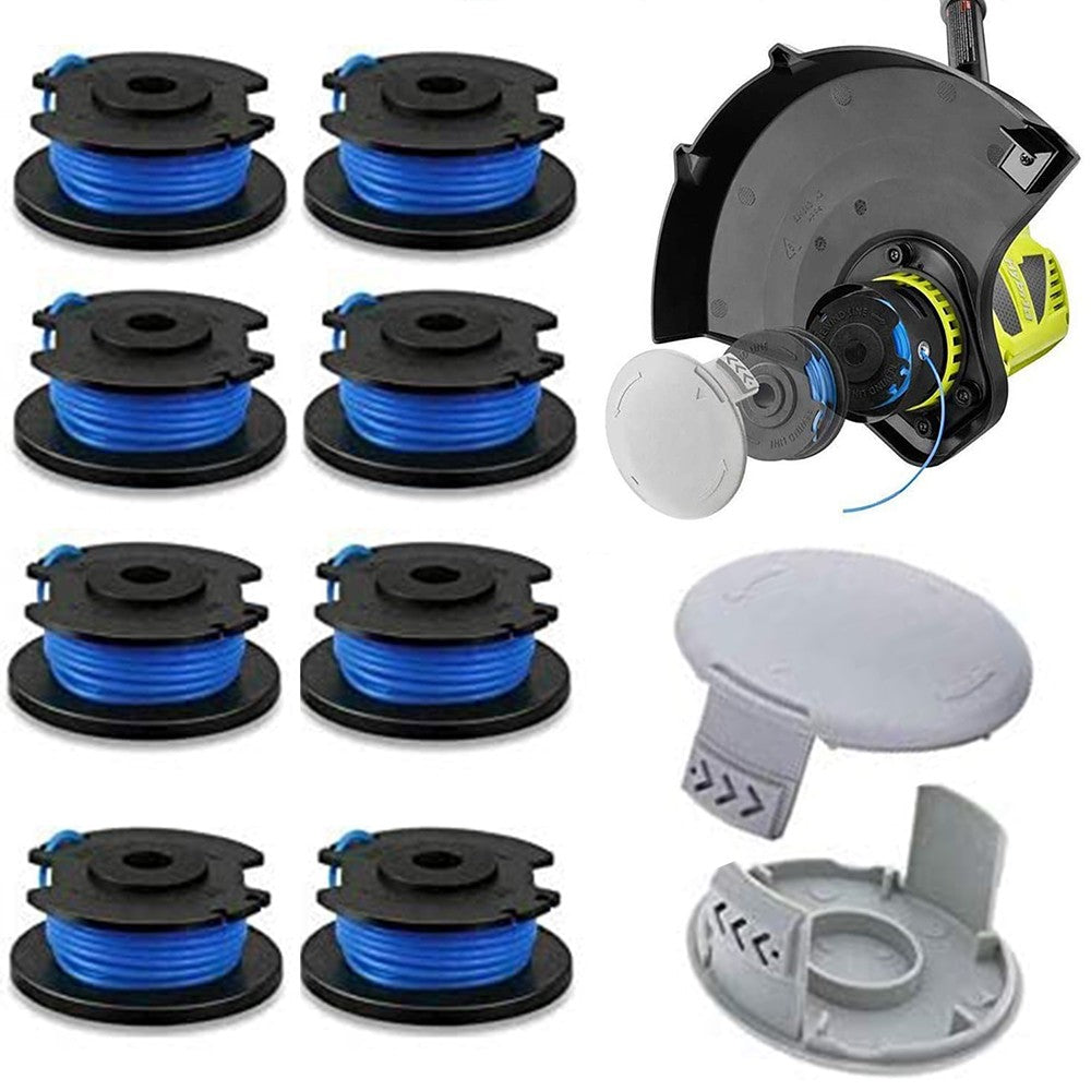8 Rolls String Trimmer Line Replacement Spools Refills Line with 2 Trimmer Cap for Ryobi Grass Trimmer