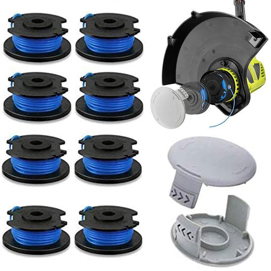 8 Rolls String Trimmer Line Replacement Spools Refills Line with 2 Trimmer Cap for Ryobi Grass Trimmer