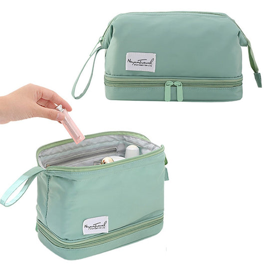 Two Layers Makeup Storage Bag Green Water Resistant Cosmetic Bag Travel Bag