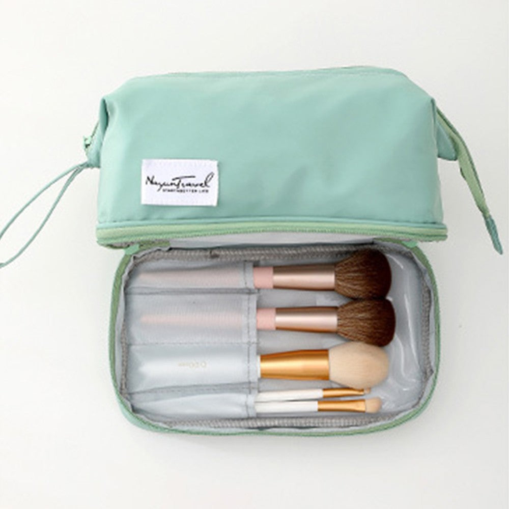 Two Layers Makeup Storage Bag Green Water Resistant Cosmetic Bag Travel Bag